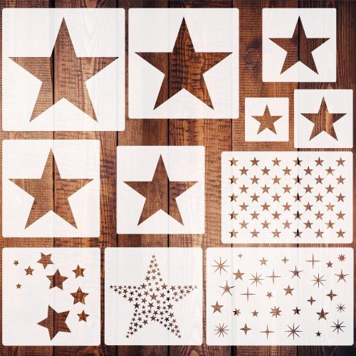 11 Pieces Star Stencil, Reusable 5 Point Star Stencil Template Plastic Stencils for Painting on Wood Wall Home Decor DIY Crafts