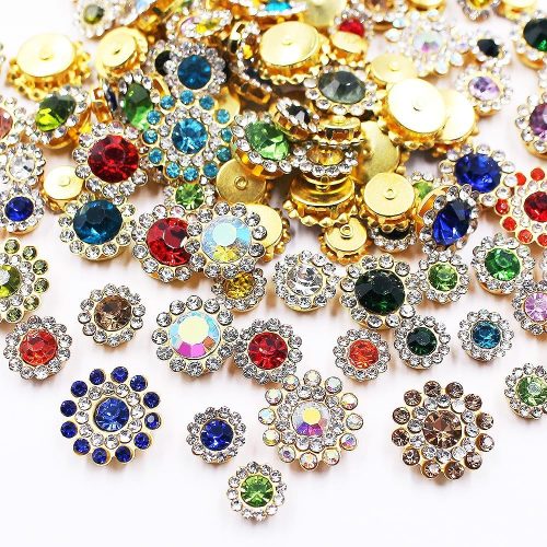 CT0620-BRT-07GT_1 100pcs Sew on Rhinestones Crystals Glass Gems Metal Claw Mixed 8mm 10mm 12mm 14mm Sunflower Garments for Sewing Headband Jewelry Crafts Clothes Shoes Belt Accessories (00 Mixed Color)