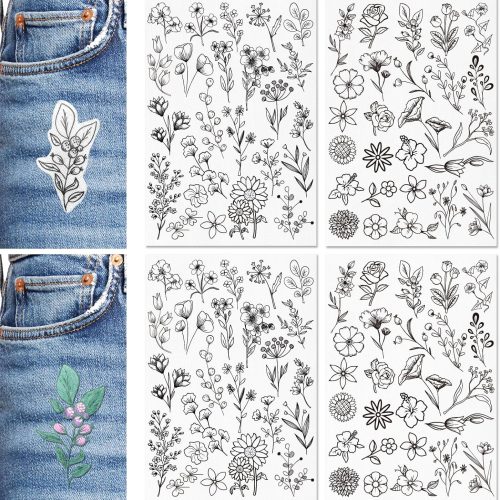 Patemby 100Pcs Embroidery Pattern Water Soluble Embroidery Stabilizers, Stick and Stitch Embroidery Paper Wash Away with Pre-Printed Pattern Design Stencils Transfer for Hand Sewing Lover Beginner