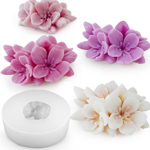 3D Cherry Blossom Candle Mold Scented Candles Flower Silicone Molds for Resin DIY Epoxy Gypsum Crafts Handmade Soap Candle Making Supplies Chocolate Pastry Fondant Cake Decoration Floral Silicone Mold