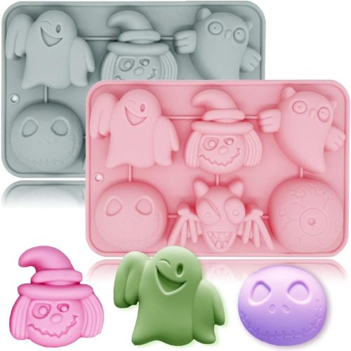 Cartoon Spooky Silicone Molds, 2 Pack Halloween Themed Elf Molds for Aromatherapy Candles Chocolate Pudding Dessert Jelly Handmade Soap Cupcake Topper for Halloween Party Props