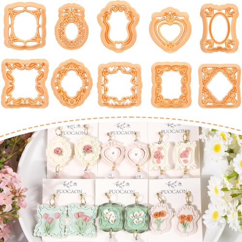 Puocaon Vintage Frames Clay Cutters - 10 Pcs Boho Polymer Clay Cutters, Frame Window Pineapple Shape Cutter Kit for Jewelry Earring Necklace Making