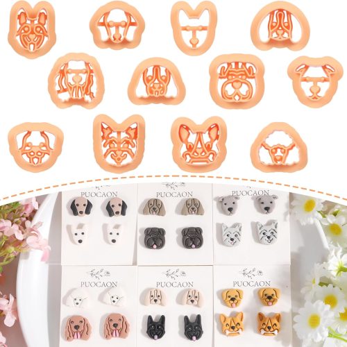 Puocaon Animal Stud Clay Cutters - 12 Pcs Cute Puppy Shape Polymer Clay Earrings, Dogs Clay Cutters for Jewelry Making