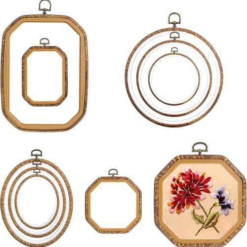 9 Pcs Large Embroidery Hoop Frame Imitated Wood Display Frame Wooden Embroidery Hoops Cross Stitch Hoop Ring for Art Craft DIY Sewing and Hanging Ornaments Circle Oval Octagonal