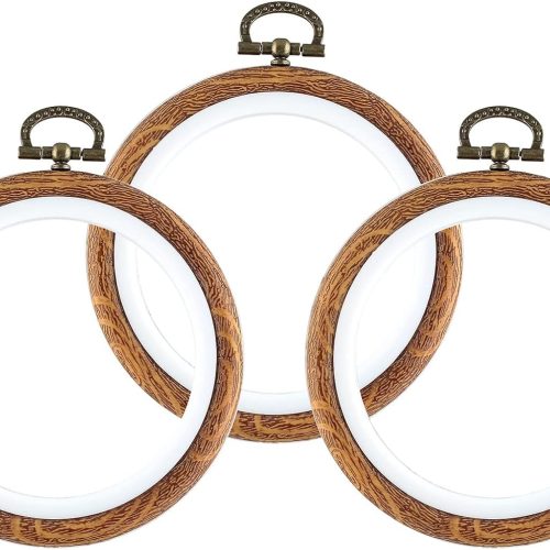 Piutouyar 3 Pieces 4 Inch Embroidery Hoop Set Imitated Wood Display Frame Embroidery Hoops Circle Cross Stitch Hoop Ring for Art Craft Sewing and Hanging Ornaments Decor