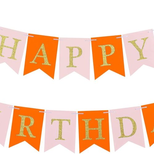CT07010PRTD242GT_1 Orange and Gold Pumpkin Happy Birthday Banner Happy Birthday Pumpkin Banner for Fall Pumpkins Theme Birthday Party Decorations