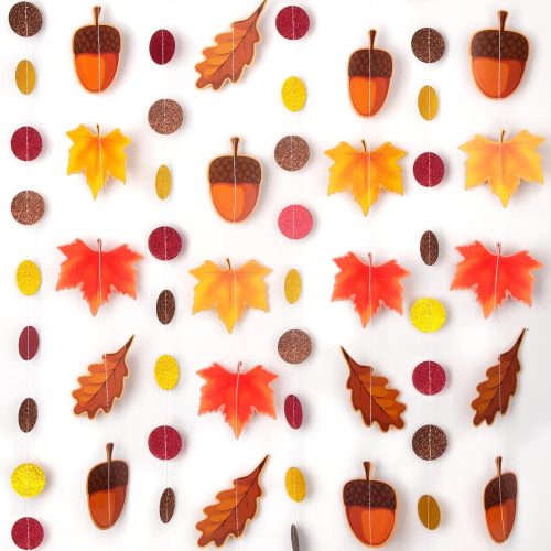 CT07010PRTD32GT_1 8 Pack Fall Maple Leaf Hanging Garland - Acorns & Maple Leaves Banner for Fall & Thanksgiving Party Decorations, Autumn Harvest, Harvest Party, Birthday, Wedding, Baby Shower, and Home Decor