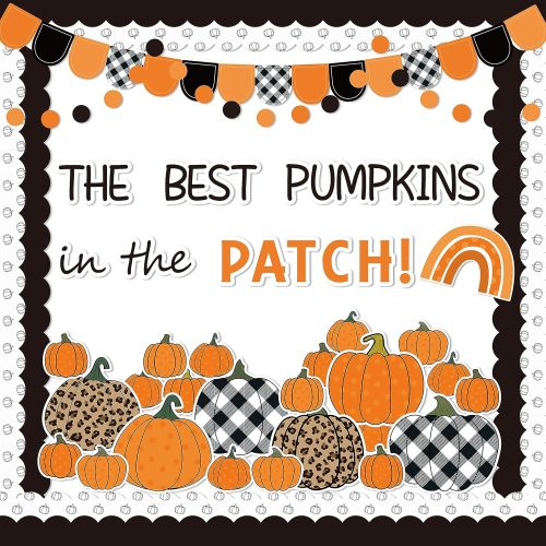 Haooryx Fall Pumpkin Bulletin Board - 154Pcs Autumn Pumpkin Rainbow Patch Thanksgiving Paper Cutouts Bulletin Board Decorations Set Teacher Created Resources Office Home School Classroom Wall Decor
