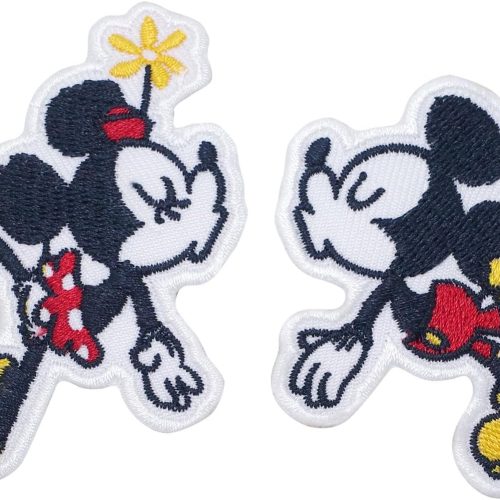 Octory 2 PCS Couple Kiss Mickey Iron On Patches for Clothing Saw On/Iron On Embroidered Patch Applique for Jeans, Hats, Bags