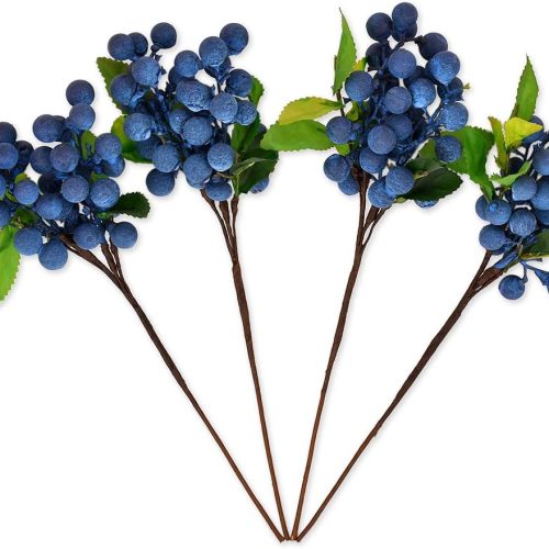 DS. DISTINCTIVE STYLE Artificial Blueberries 4 Pieces Lifelike Faux Fruit Berries Fake Flowers for Decoration (Blue)