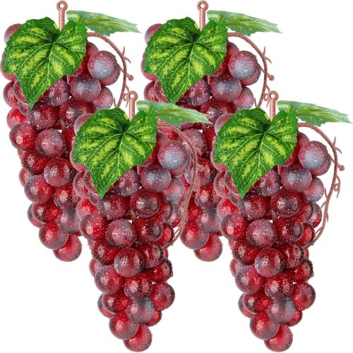 CT07018AF51GT_1 CLESDF Fake Red Grapes, 4 Bunches Plastic Lifelike Grapes Artificial Simulation Fruits for Wedding Home Kitchen Party Decor Photography Prop