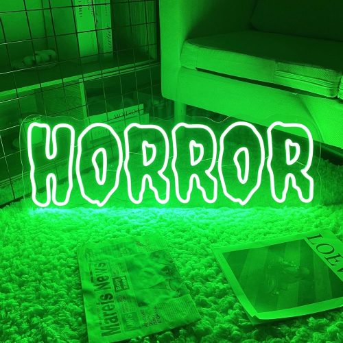 CT07018HLD118GT_1 Horror Neon Sign – Green LED Wall Light for Halloween Party Decor, USB Powered Dimmable Gothic Accent for Bedroom or Spooky Room Setup, 16.5"×5.7"
