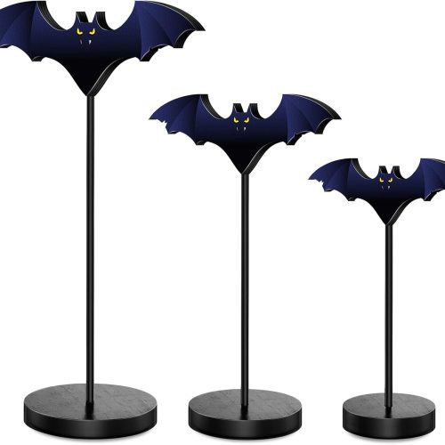 BBTO 3 Pieces Tall Standing Bat Decor Halloween Tiered Tray Decor Set Halloween Bats Wood Sign for Home Farmhouse, 3 Sizes(Bat)