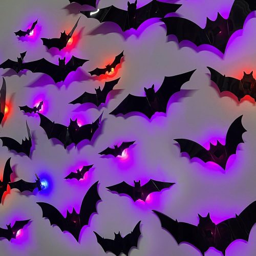 CT07018HLD50GT_1 DR.DUDU 36 Pack Halloween Bats Wall Decor – Lighted 3D Bat Stickers Assorted Size for Halloween Party, Bedroom Window Decorations, Indoor and Outdoor Home Decals