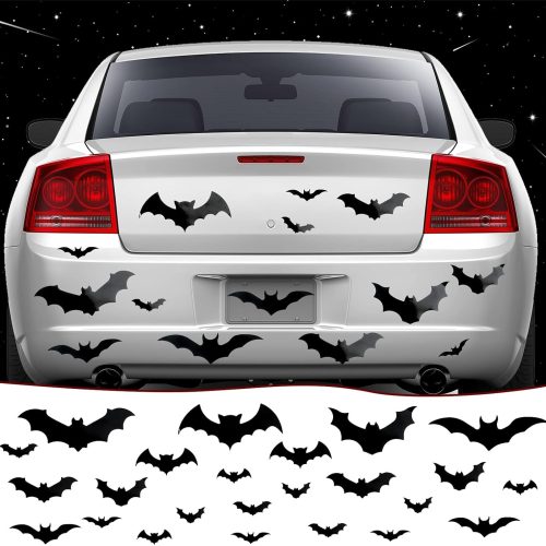 Flutesan 28 Pieces Halloween Bats Car Magnet 4 Different Sizes Realistic PVC 3D Bat Stickers Halloween Fridge Magnets for Holiday Party Home Car Garage Door Decor(Black)