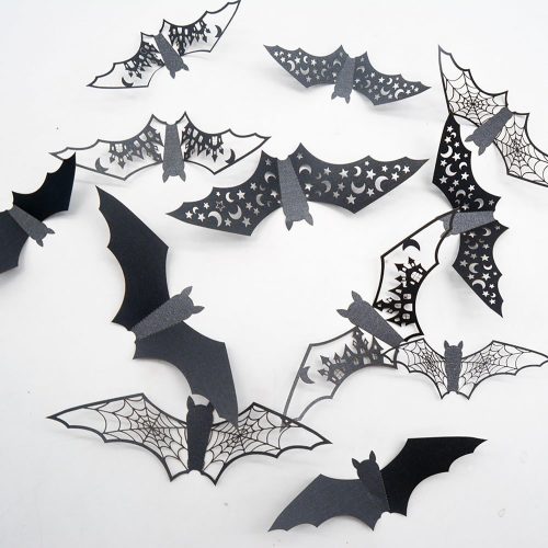 24Pcs Halloween Decorations Large Hollow Bats Wall Decor 3D PVC Scary Bat Stickers for Kitchen Bedroom Fireplace Bathroom Home Indoor Outdoor Halloween Party Decorations, Black