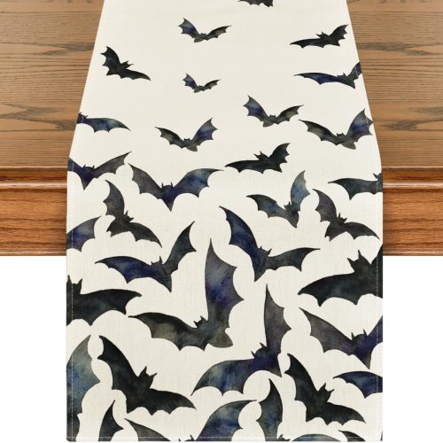 Artoid Mode Silhouette Black Bats Halloween Table Runner, Fall Kitchen Dining Table Decoration for Home Party Decor 13x72 Inch
