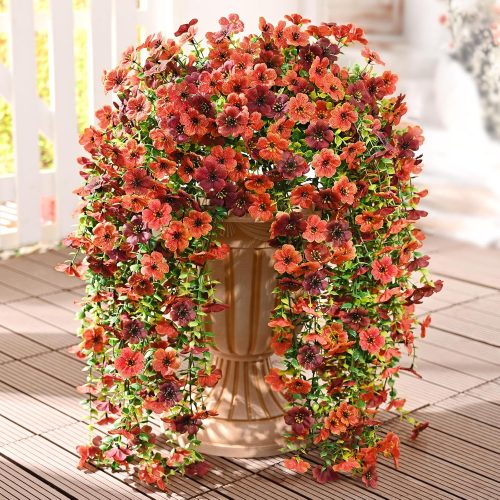 Waipfaru Artificial Flowers for Outdoors, 2 Pcs Artificial Mums for Outdoors, Fake Mums UV Resistant Faux Fall Flowers for Outdoor Planters Patio Front Porch Window Yard Fall Decor(Orange Brown)
