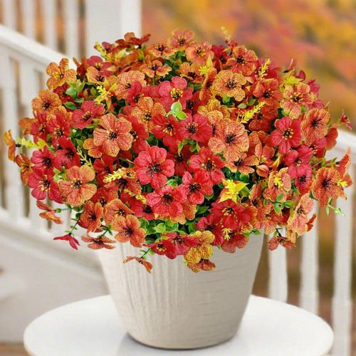 12 Pcs Outdoor Fall Decor, Fall Flowers Artificial for Decoration, Artificial Mums for Outdoors, Fake Mums Faux Mums for Outside Half Sphere, Plastic Flowers for Outdoors Home Porch