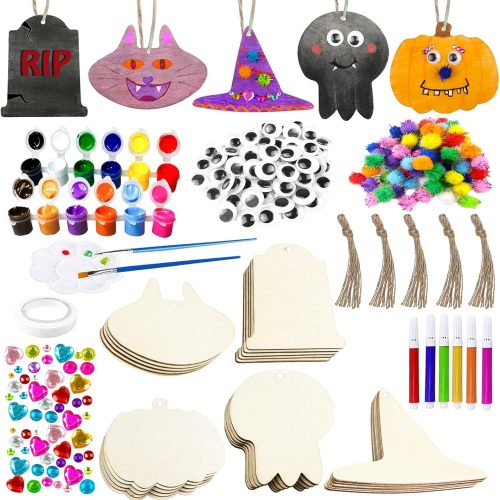 VLUSSO Toy Models Halloween Crafts for Kids Decorations Wooden Slices Blank Cutouts Unfinished Wood Hanging Ornaments for Indoor/Outdoor Make Your Own Gift Tags for Halloween Party Favors, Home Decor