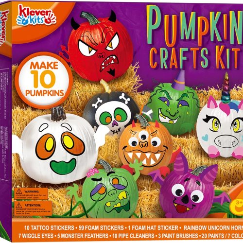 Klever Kits Halloween Arts and Craft Pumpkin Painting Kit, Party Favors for Kids, Halloween Pumpkin Decorating for Party Supplies, DIY Coloring Activities School Games
