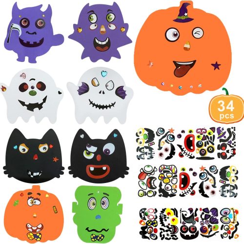 Taocco 34 PCS Halloween Craft Kits for Kids Halloween Foam Pumpkin Craft Kit and Pumpkin Stickers for Kids DIY Craft Party Trick or Treat Party Favors Decorations