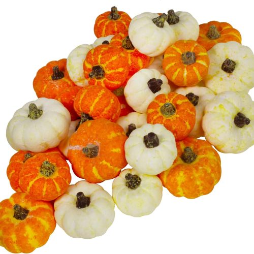 Winlyn 32 Pcs Assorted Artificial Orange and Cream Baby Boo Mini Pumpkins Rustic Harvest Pumpkins Fall Thanksgiving Halloween Wreath Tabletop Decor Bowl Fillers