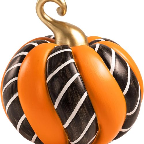 Black and White Decorative Pumpkins, 7.6" Large Resin Pumpkins for Decorating, Fall Halloween Figurines Table Centerpiece Home Decorations, Autumn Thanksgiving Indoor Desk Shelf Mantel Decor