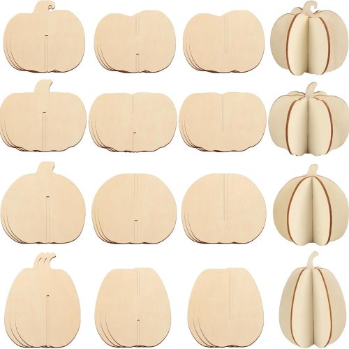 COCHIE DIY Fall 3D Pumpkins Wood Crafts to Paint for Kids Adults, Paintable Unfinished Wooden Slices for Craft, Pumpkin Cutouts Ornaments for Painting Decorations (24 PCS)