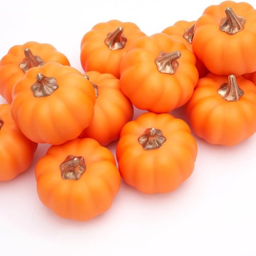 Pumpkin Decor Set of 12 Artificial Fake Faux Foam Orange Pumpkins Rustic Farmhouse Harvest Thanksgiving Mantel Table Centerpiece Autumn Fall Home Decoration