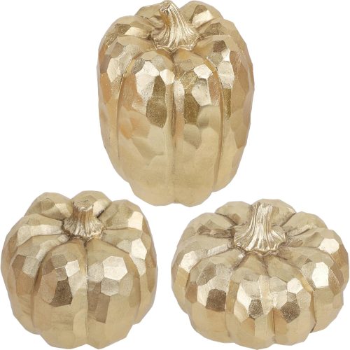 winemana 3 Pack Gold Pumpkins for Decorating – Fall & Thanksgiving Decorations for Home, Table, Fireplace Mantel, Office, Elegant Decorative Pumpkin Autumn Indoor Decor