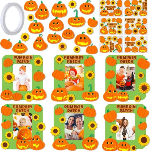 24 Sets Pumpkin Magnet Picture Frames Crafts for Kids Felt Pumpkin Photo Frames Fall Magnet Art and Craft DIY Project for Fall Thanksgiving Halloween Favors Gifts Game Classroom Activities