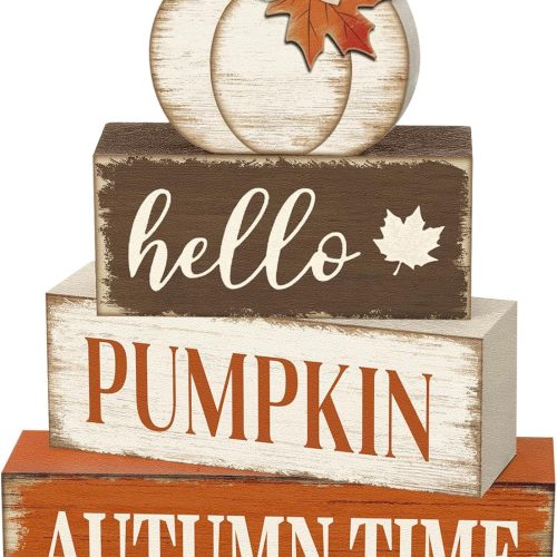 Yousoontic 4 Pcs Wooden Table Decorations Rustic Signs Tiered Tray Decor Wood Farmhouse Vintage Ornaments Gift Centerpiece Tabletop Decor for Entryway Home Desk Room (Autumn Pumpkin Maple Leaf)