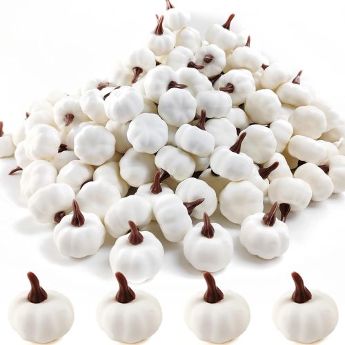 CT07022EZ514GT_1 TIHOOD 20PCS Mini Artificial Pumpkins, Fall Harvest Simulation Pumpkins Decor Fake Fruit Home Decor for Halloween Thanksgiving Party Decorations (White)
