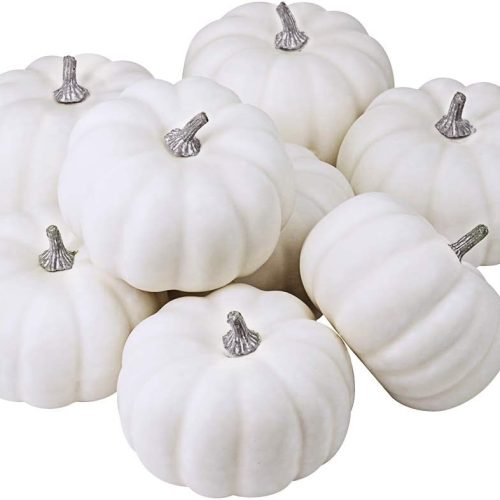 BESTTOYHOME 8 Pcs Realistic 4" Fall Harvest Small Off White Mini Artificial Pumpkins for Halloween, Fall and Thanksgiving Decorating