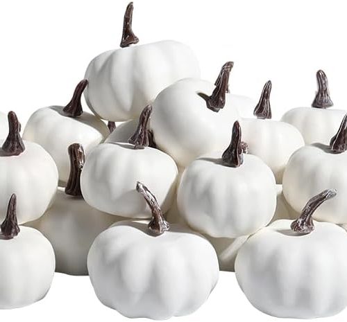 vensovo Mini White Plastic Pumpkins Assorted Sizes - 30pcs Assorted Small Artificial Foam Pumpkins Decor Great for Vase Filler Table Display Thanksgiving Centerpieces and Fall Halloween Decor