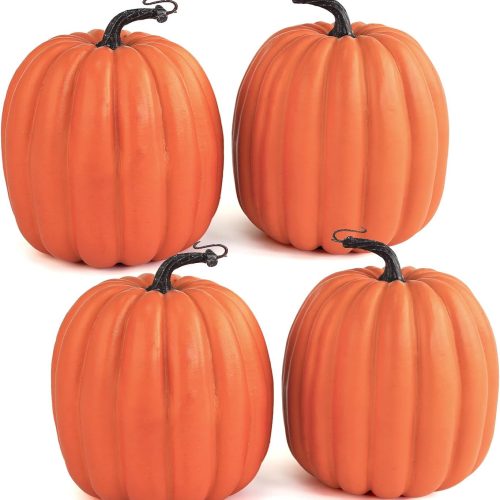Artmag 6 Inch Large Artificial Pumpkins, 4PCS Big Orange Faux Foam Harvest Pumpkins for Fall Autumn Thanksgiving Seasonal Holiday Decor Decorations (Orange)