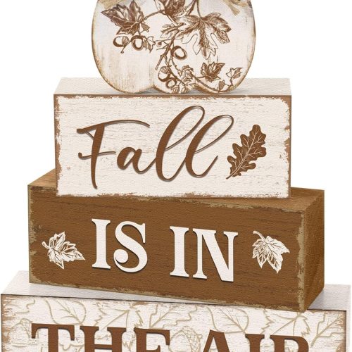 CT07022EZ57GT_1 Yousoontic 4 Pcs Fall Pumpkin Wooden Table Decorations Rustic Autumn Signs Tiered Tray Decor Wood Farmhouse Vintage Ornaments Thanksgiving Gift Centerpiece Tabletop Decor for Entryway Home Desk Room