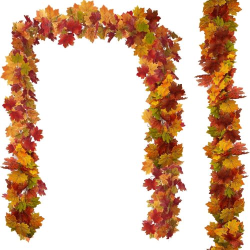 2 Pack Fall Garland Maple Leaf, 13.12Ft Hanging Thanksgiving Decor Artificial Autumn Garland for Wedding Home Fireplace Party Autumn Decoration