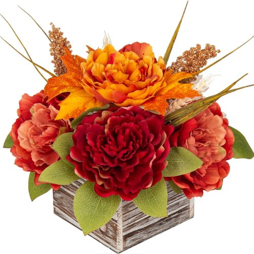 DILATATA Fall Decor Autumn Harvest Floral Centerpiece with Artificial Peony Maple Leaf and Berries Arrangement for Thanksgiving Party Mantel Fall Decor
