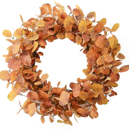 YNYLCHMX 18" Fall Wreaths for Front Door, Artificial Autumn Wreath, Fall Door Wreath with Golden Eucalyptus Leaves for Home Porch Window Wall Farmhouse Decor, Indoor Outdoor, Holiday Decor