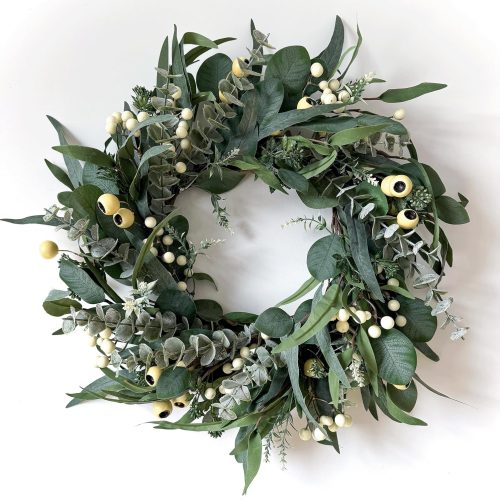 Wreaths for Front Door 22 Inch, All Season Greenery Wreath Olive Eucalyptus Leaves and White Mixed Berry for Indoor Outdoor Farmhouse Home Porch Wall Window Festival Wedding Decor