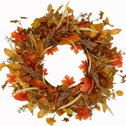 Artificial Fall Wreaths for Front Door Autumn Door Wreath with Maple Leaves,Berry for Front Door Indoor Outdoor Farmhouse Home Wall Window Festival Wedding Decor