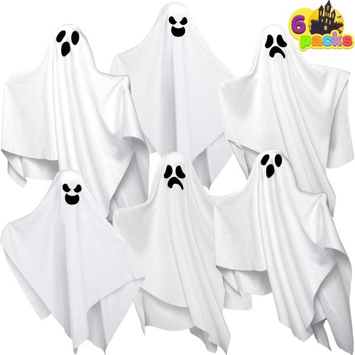 JOYIN 6 Pcs Halloween Decorations Outdoor Hanging Ghost, 19.6” White Flying Ghost for Halloween Party Decorations, Hanging Decor for Indoor Garden Yard Front Porch Patio Lawn Holiday Props