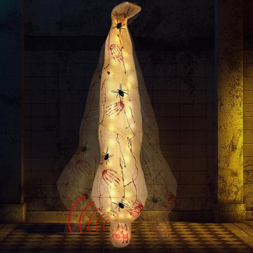 Halloween Decorations Outdoor Hanging Cocoon Corpse Props, Scary Halloween Party Favors Skeleton Body Lighted Realistic Spooky Haunted House Yard Tree Prop for Indoor Outdoor Decor, 68 Inches