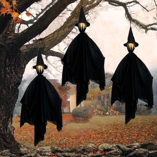 Halloween Decorations Outdoor: Hanging Witch Decorations with LED Light 3pcs, Spooky Lighted Props Halloween Witches Decorations Ornaments for Home Patio Yard Lawn Party Supplies