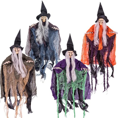 JOYIN 4 Pcs 19.6” Hanging Witch Halloween Decorations Outdoor Indoor Flying Haunted House Scary Decor for Lawn Garden Yard