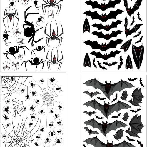 120 Pieces Bat Stickers Halloween Window CLings Bat Window Decals Non Adhesive Vinyl Spider Window Sticker for Home Office Decorations(120)