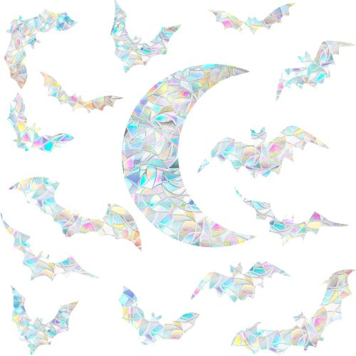 Bat Moon Window Clings Halloween Bats Window Decals Static Cling Bats Windows Sticker Anti Collision Windows Decals for Bird Strikes Rainbow Stickers Rainbow Stickers