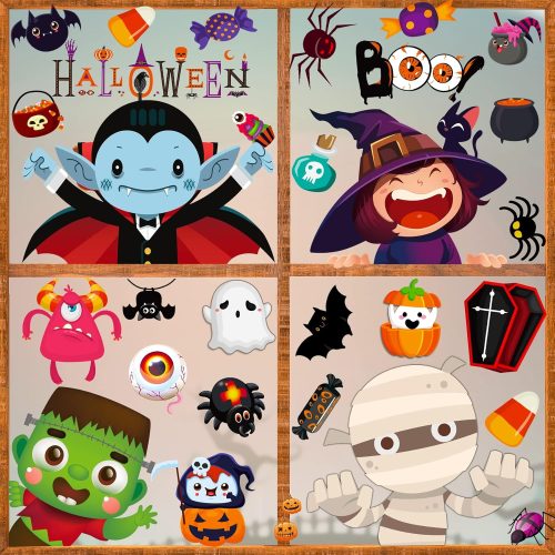 MISS FANTASY Halloween Window Clings -10 Sheets Cute Halloween Window Decorations Decor Stickers Indoor for Kids Double-Sided Printed Cute Glass Decals
